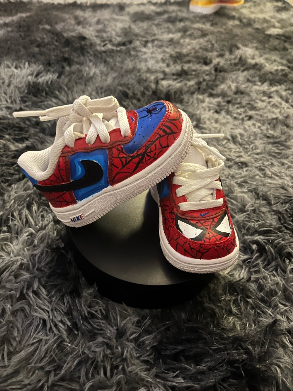 Hand painted. Nike Kids Red, Blue & White Spider Man Accent Sneakers